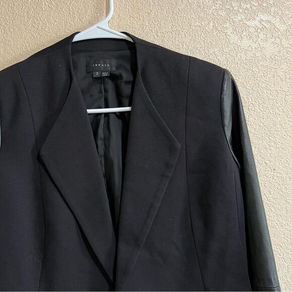 Theory black lamb leather panel blazer jacket 2 - Picture 3 of 8
